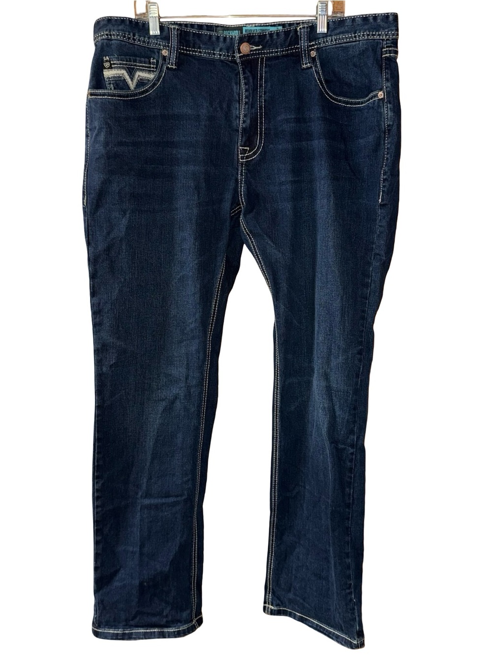 Rock & Roll Denim Jeans Revolver Slim Straight Leg Men’s 40 x 34 embroidered